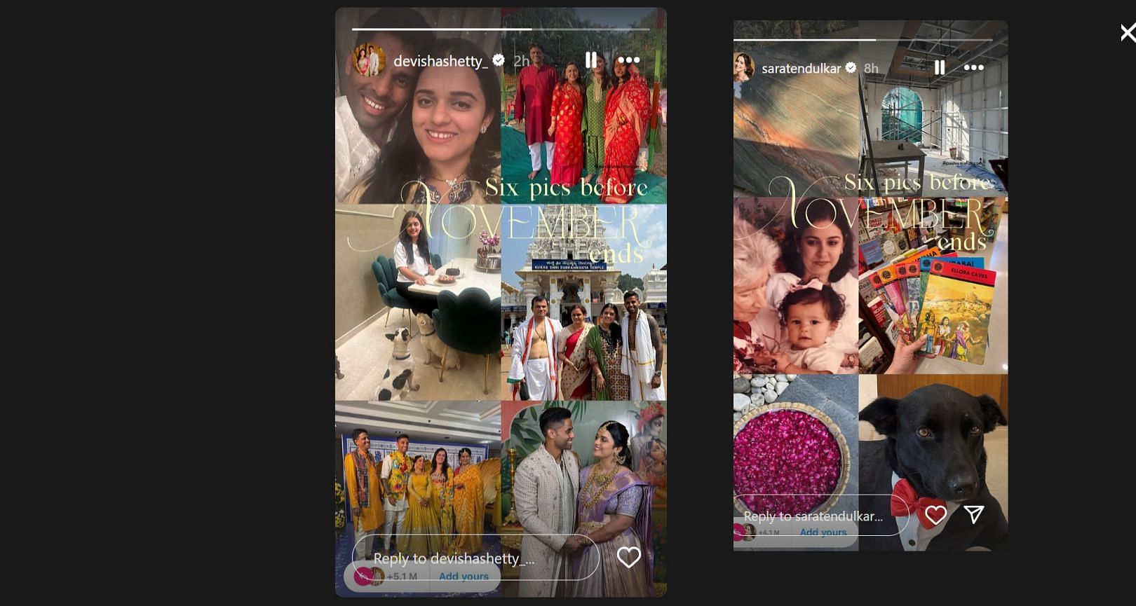 देविशा शेट्टी ने शेयर की इंस्टाग्राम स्टोरी (photo credit: instagram/devishashetty_,,saratendulkar)